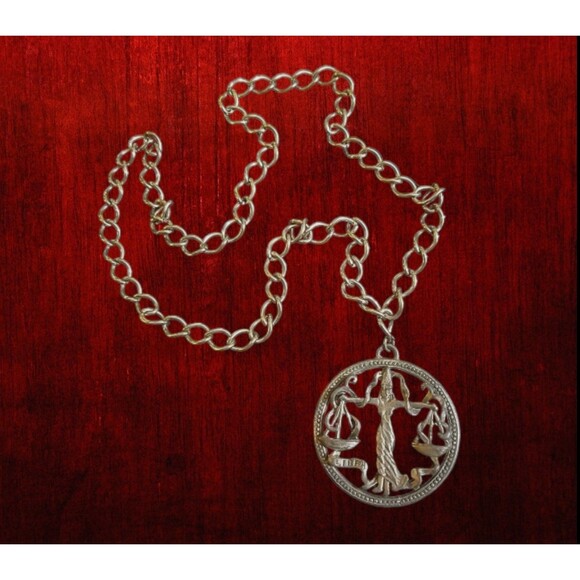Vintage Zodiac Jewelry, 1960s Sign of Libra Pendant on Chain - Picture 1 of 6